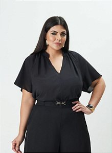 Blusa com Franzidos Preta Quality Moda Plus Size Outono qbl Preview