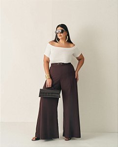 Calça Wide Marrom Quality Moda Plus Size Outono qbl Preview