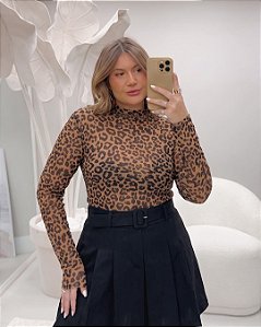 Blusa Manga Longa Tule Animal Print Quality Moda Plus Size rml Outono Loja