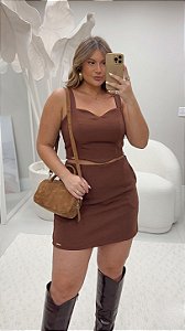 Saia Short Alfaiataria Premium Marrom Quality Moda Plus Size rml Inverno loja