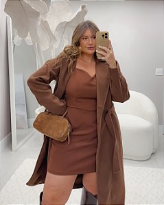 Saia Short Alfaiataria Premium Marrom Quality Moda Plus Size rml Outono Preview