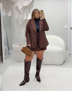 Conjunto Blazer e Saia Short Alfaiataria Marrom Quality Moda Plus Size rml Outono Preview