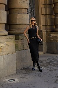 Vestido Midi Longo Tule Flex Preto Quality Moda Plus Size dub outono Preview