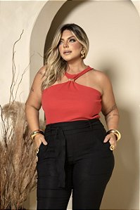 Blusa Canelada Fivela Vermelha Quality Moda Plus Size mlj outono Preview