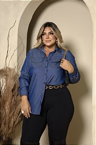 Camisa em Chambray Azul Quality Moda Plus Size mlj outono Preview