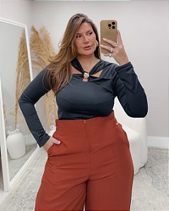 Blusa Manga Longa detalhe Dourado Preta Quality Moda Plus Size rml Outono Loja aura