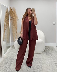 Conjunto Colete e Calça Pantalona Marrom Quality Moda Plus Size rml Outono Preview aura