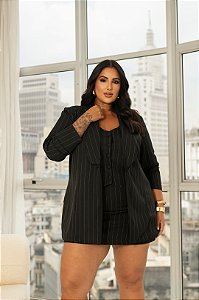 Trijunto Risca de Giz  Colete Blazer e Saia Shorts Preto Quality Moda Plus Size dvs Outono Preview town