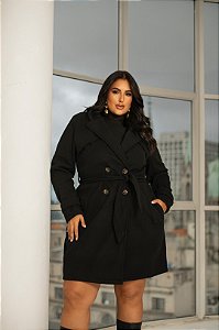 Trench Coat em Lã Batida Preto Quality Moda Plus Size dvs Outono Preview town
