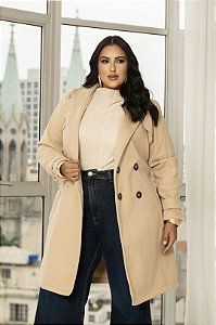 Trench Coat em Lã Batida Natural Quality Moda Plus Size dvs Outono Preview town