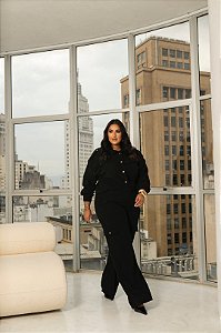 Conjunto Jaqueta com Calça Flare em Veludo Cotelê Preto Quality Moda Plus Size dvs Outono Preview town