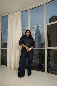 Calça Wide Leg Cargo Jeans Blue Quality Moda Plus Size dvs Outono Preview town