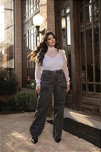 Calça Wide Leg Denim Black Quality Moda Plus Size dvs Outono Preview Equi dvs