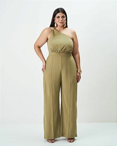 Macacão Ombro Único Fivela Verde Quality Moda Plus Size Outono qbl Outono Preview