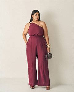 Macacão Ombro Único Fivela Vinho Quality Moda Plus Size Outono qbl Outono Preview