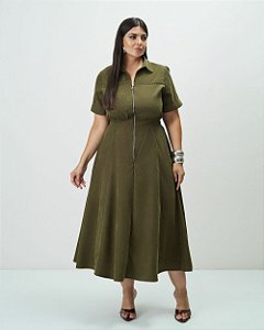 Vestido Midi Utilitário Verde Quality Moda Plus Size Outono qbl Outono Preview