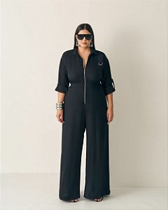 Macacão Pantalona Utilitário Preto Quality Moda Plus Size Outono qbl Outono Preview