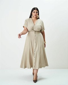 Conjunto Cropped e Saia Midi Linho Natural Quality Moda Plus Size Outono qbl Outono Preview