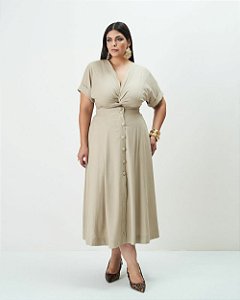 Vestido Midi Workwear Bege Quality Moda Plus Size Outono qbl Outono Preview