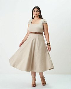 Vestido Midi Workwear Bege Quality Moda Plus Size Outono qbl Outono Preview