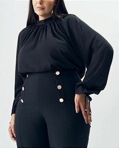 Blusa ML Raglan Fluída Preta Quality Moda Plus Size Outono qbl Inverno loja