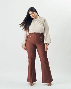 Calça Levemente Flare Marrom Quality Moda Plus Size Outono qbl Outono Preview