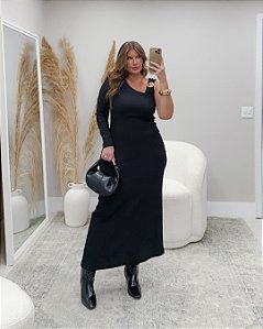 Vestido Midi Ondule Preto Quality Moda Plus Size dub Outono Soul Preview