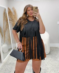 Blusa Franja Preta Quality Moda Plus Size dub Outono Soul Preview