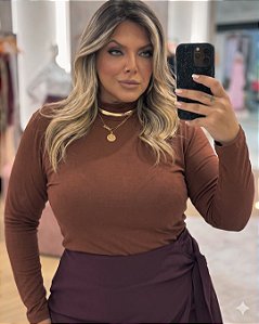 Blusa Manga longa Segunda Pela Marrom Quality Moda Plus Size mca Loja