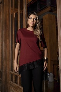 Tshirt Renda Wine Quality Moda Plus Size dvs Outono Preview Equi dvs