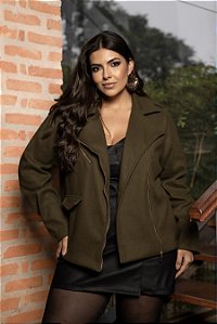Jaqueta com Zíper em Lã Batida Alga Quality Moda Plus Size dvs Outono Preview Equi dvs