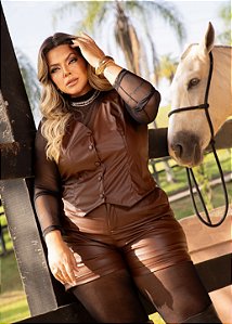 Colete Feminino Couro Eco Marrom Plus Size Quality Moda Plus Size Preview rml
