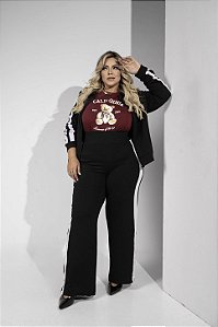Conjunto Moletinho Plus Size Faixa Lateral Preto Quality Moda Plus Size Preview mlj