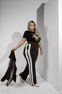 Conjunto Moletinho Plus Size Faixa Lateral Marrom Quality Moda Plus Size Preview mlj