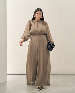 Macacão Gola Alta Kaki Quality Moda Plus Size Brit Preview qbl