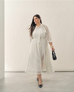 Vestido Midi Poá Branco Quality Moda Plus Size Brit Preview qbl