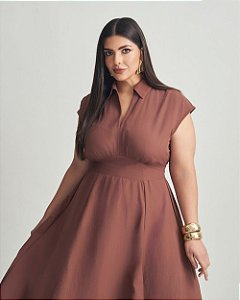 Vestido Midi Poliamida Marrom Quality Moda Plus Size Brit Preview qbl