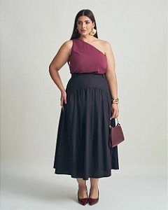 Saia Midi Franzido Preta Quality Moda Plus Size Brit Preview qbl