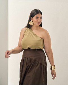 Blusa Ombro Único Verde Quality Moda Plus Size Brit Preview qbl