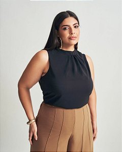 Blusa Gola Alta Franzido Preta Quality Moda Plus Size Brit Preview qbl