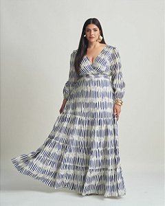 Vestido Longo Listrado Azul Quality Moda Plus Size Brit Preview qbl