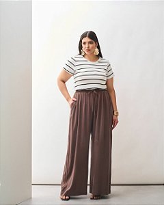 Calça Lyocel Elástico Cintura Marrom Quality Moda Plus Size Brit Preview qbl