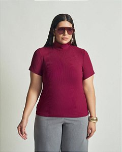 Blusa de Malha Canelada Gola Alta Vinho Quality Moda Plus Size Brit Preview qbl