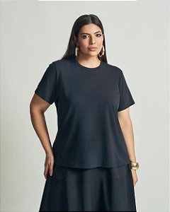 TShirt Basic Levemente Oversize Preta Quality Moda Plus Size Brit Preview qbl