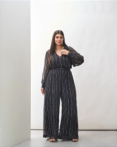 Macacão Plus Size Preto com Listras Quality Moda Plus Size Brit Preview qbl