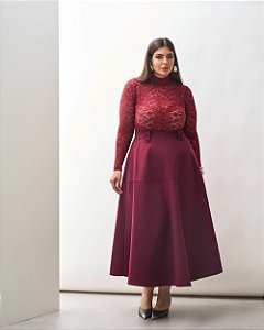 Saia Midi Sarja Plus Size Vinho Quality Moda Plus Size Brit Preview qbl