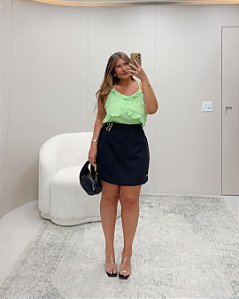 Saia Short Preto com Cinto Duplo Quality Moda Plus Size rml
