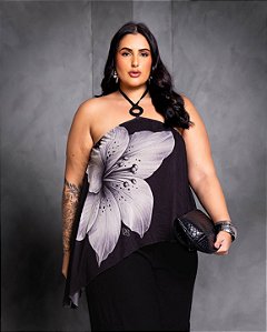 Blusa Assimétrica Tule Estampada Quality Moda Plus Size Preview Dub