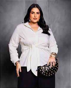 Camisa Tricoline Amarração Off White Quality Moda Plus Size Preview Dub
