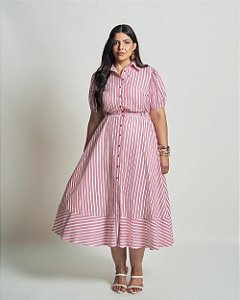 Vestido Midi Chemise Listrado Quality Moda Plus Size Preview qbl